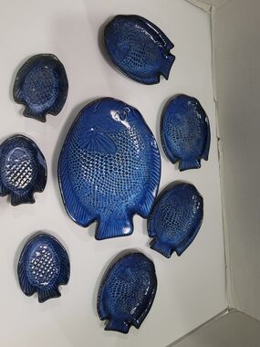 Blue Ceramic Fish Wall Art Set - Decorative Home Accent